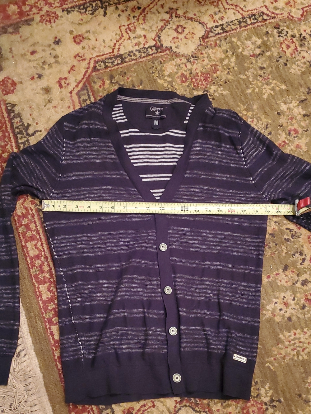Converse Black Canvas Men's Black and White Striped Button Cardigan
